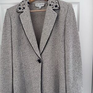 St. John Women's Beige and Black Tweed Blazer with Black and Copper accents